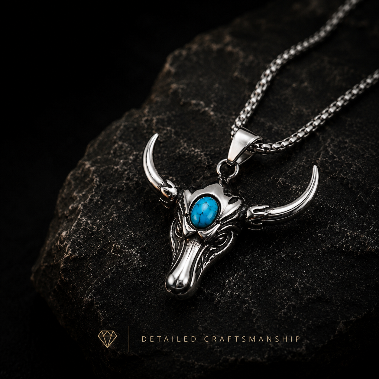 Bull Skull Necklace with Turquoise Stone