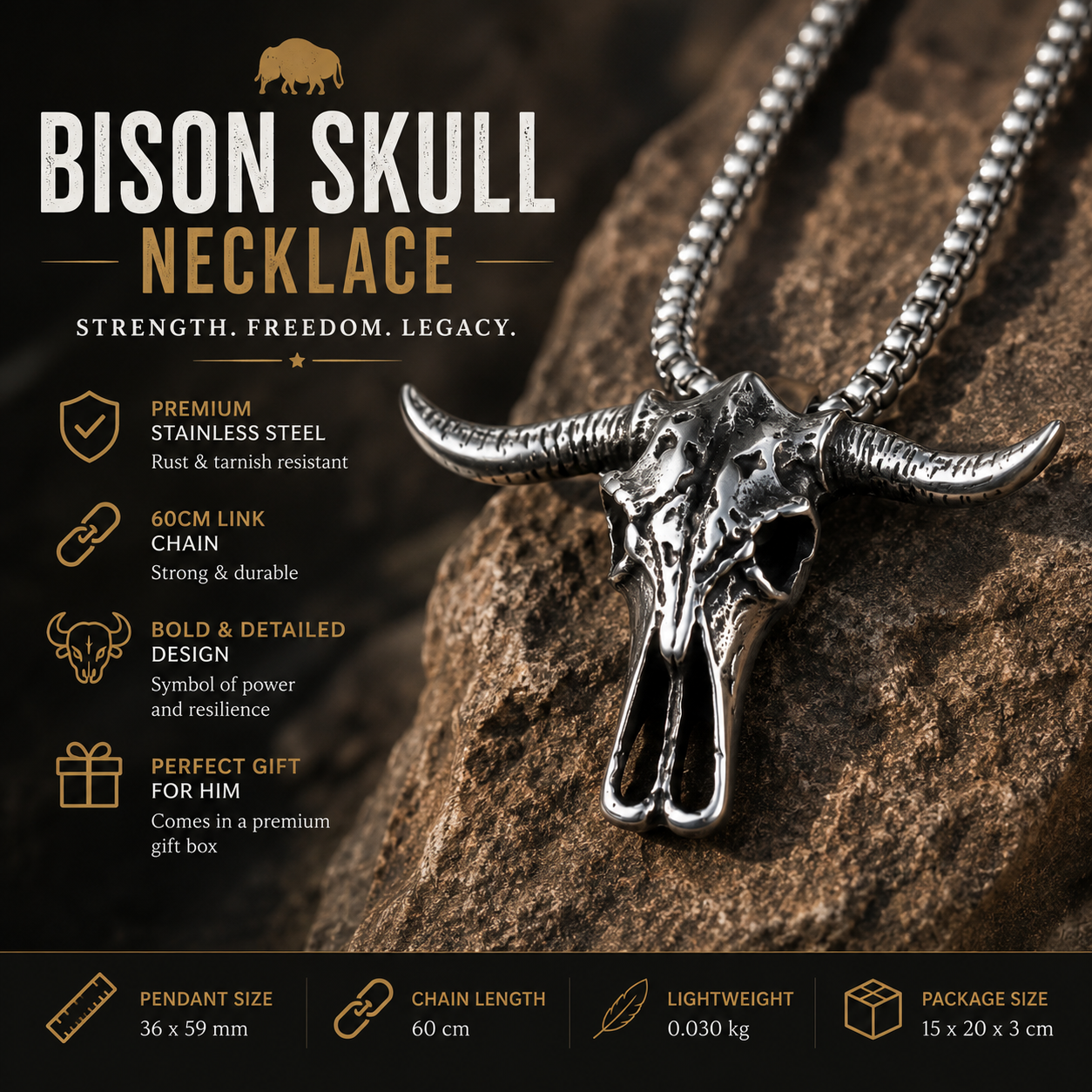 Bison Skull Necklace
