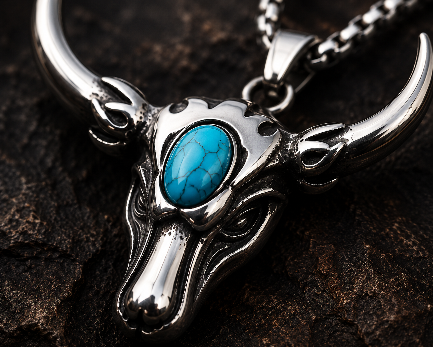 Bull Skull Necklace with Turquoise Stone