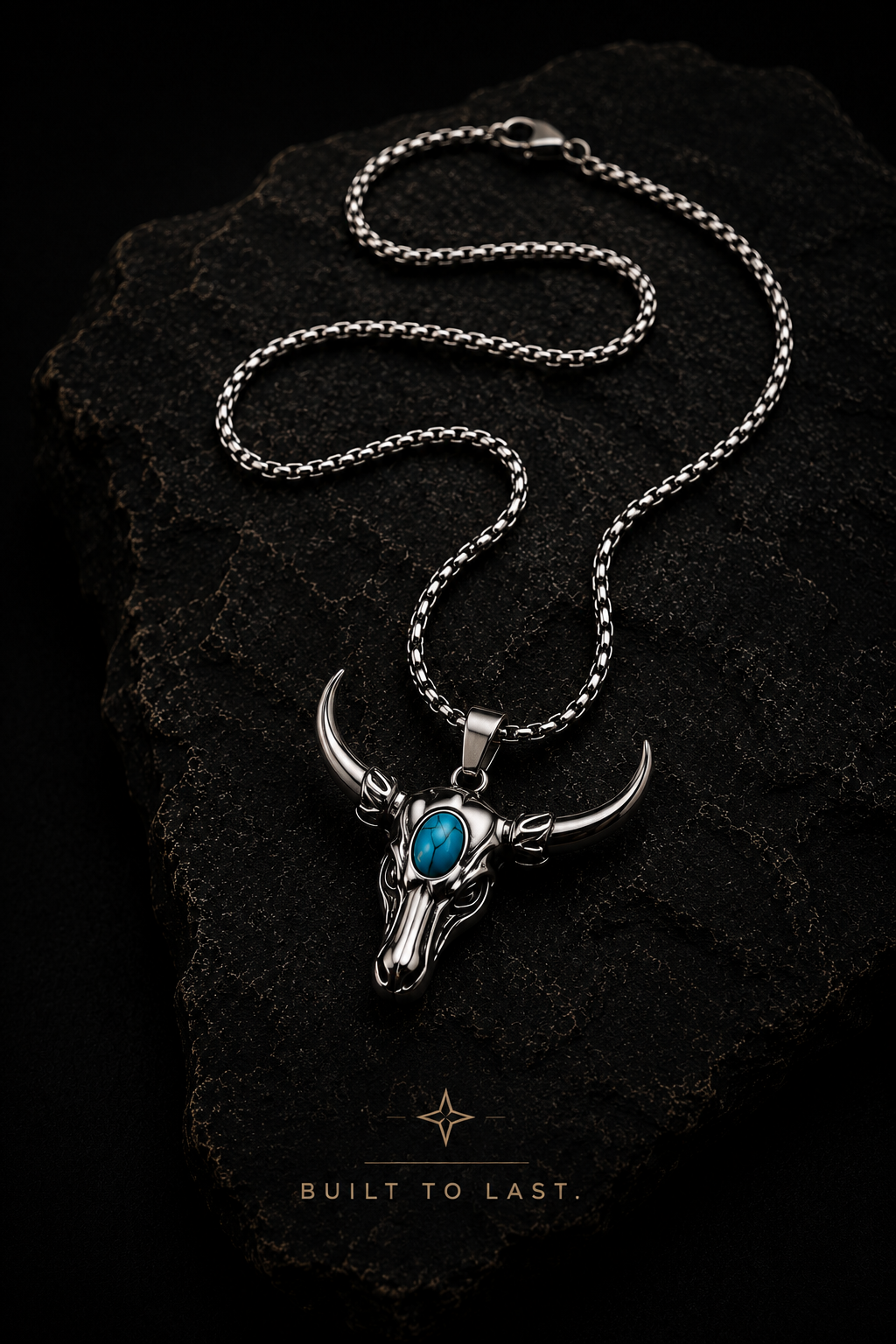 Bull Skull Necklace with Turquoise Stone